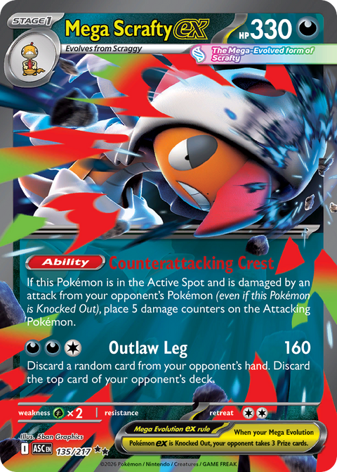 Mega Scrafty ex 135 Ascended Heroes Pokémon card