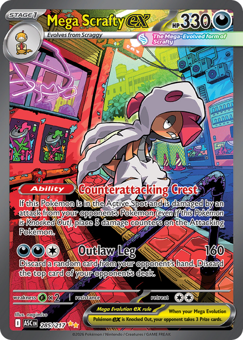 Mega Scrafty ex 285 Ascended Heroes Pokémon card