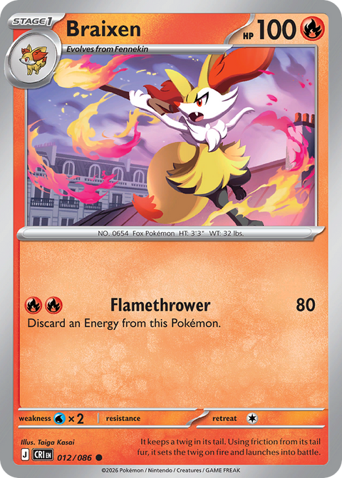 Braixen 12 Chaos Rising Pokémon card