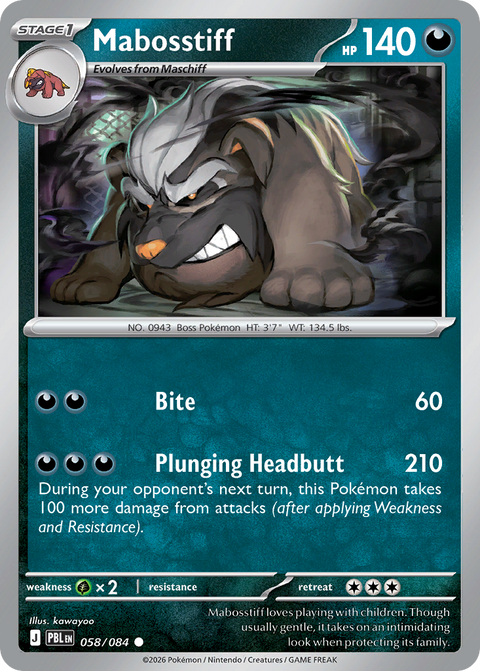 Mabosstiff 58 Pitch Black Pokémon card