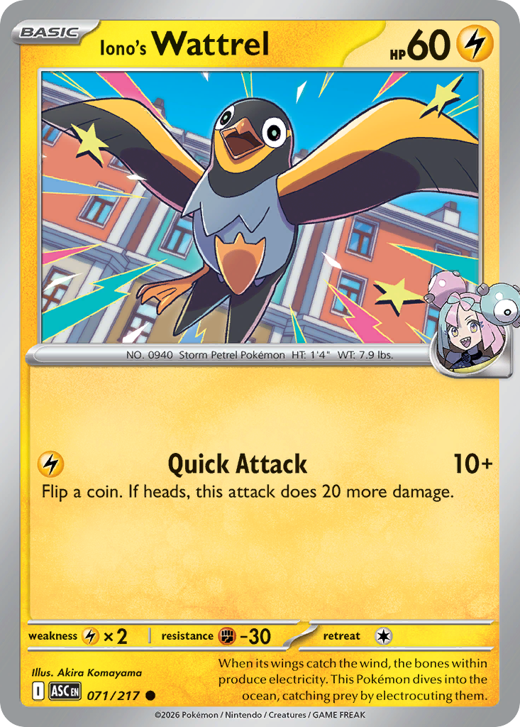 Iono's Wattrel 71 Ascended Heroes Pokémon card