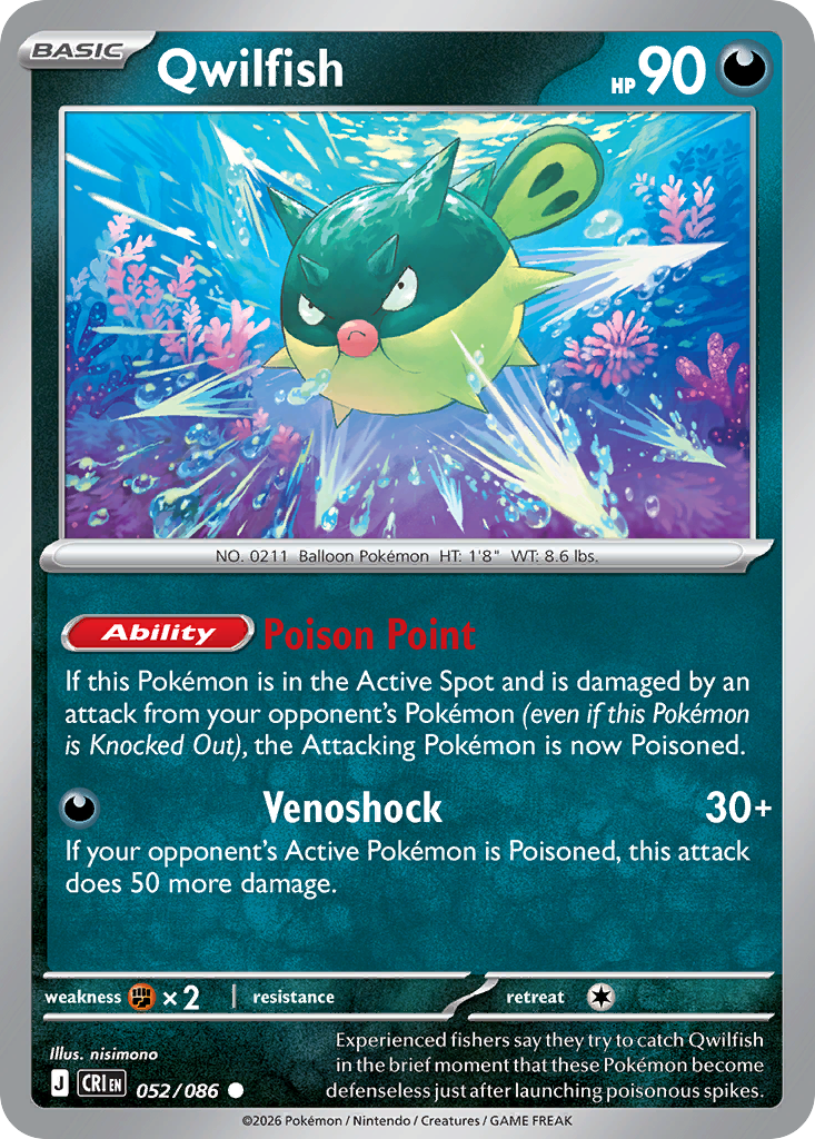 Qwilfish 52 Chaos Rising Pokémon card