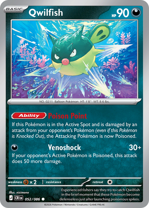 Qwilfish 52 Chaos Rising Pokémon card