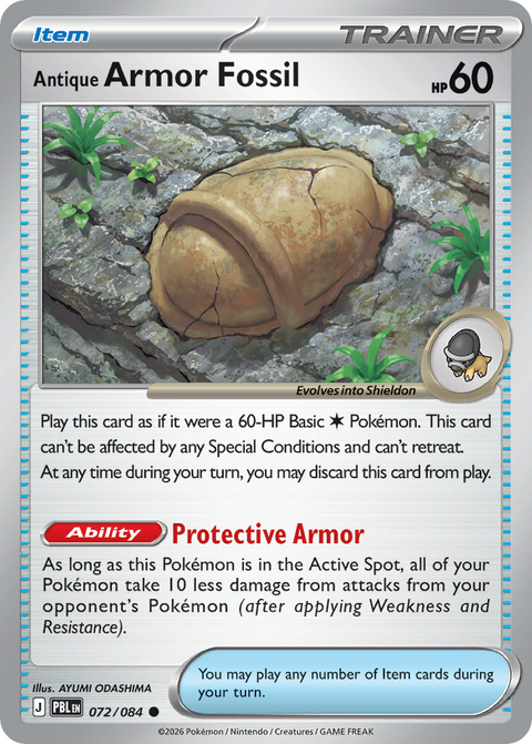 Antique Armor Fossil 72 Pitch Black Pokémon card