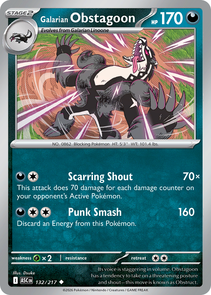 Galarian Obstagoon 132 Ascended Heroes Pokémon card