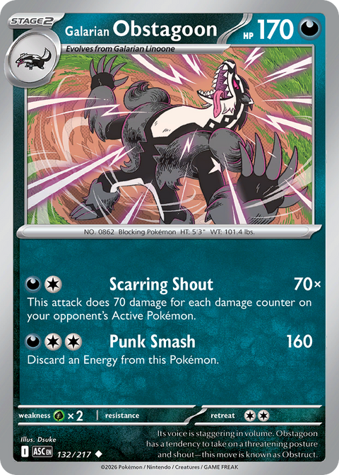 Galarian Obstagoon 132 Ascended Heroes Pokémon card