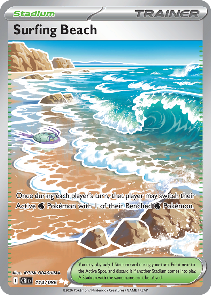 Surfing Beach 114 Chaos Rising Pokémon card